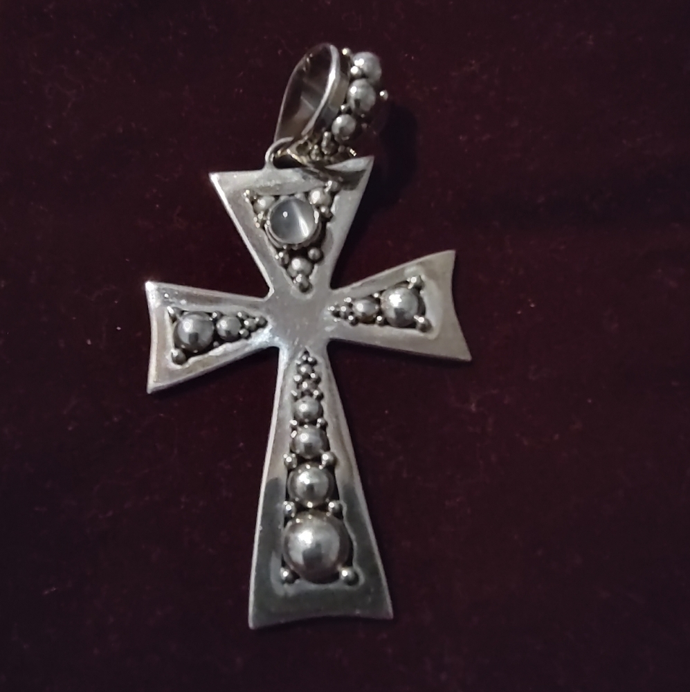 Sterling Silver and Moonstone Suarti Cross Pendant